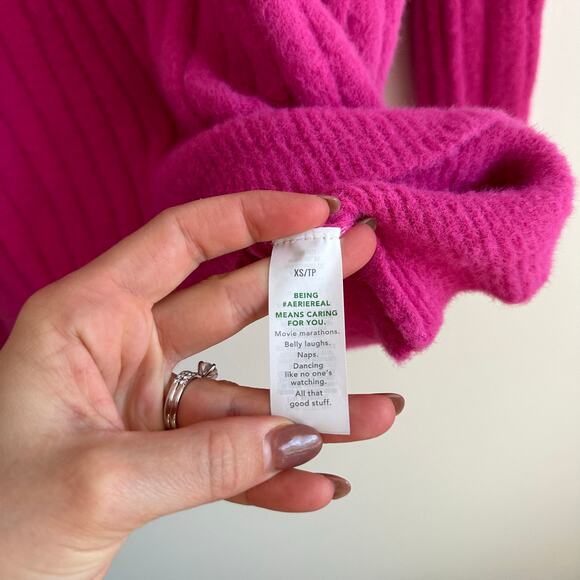 Aerie Soft Buttercream Cosmic Pink Oversized Crew Ribbed Knit Pullover Sweater - Picture 8 of 12